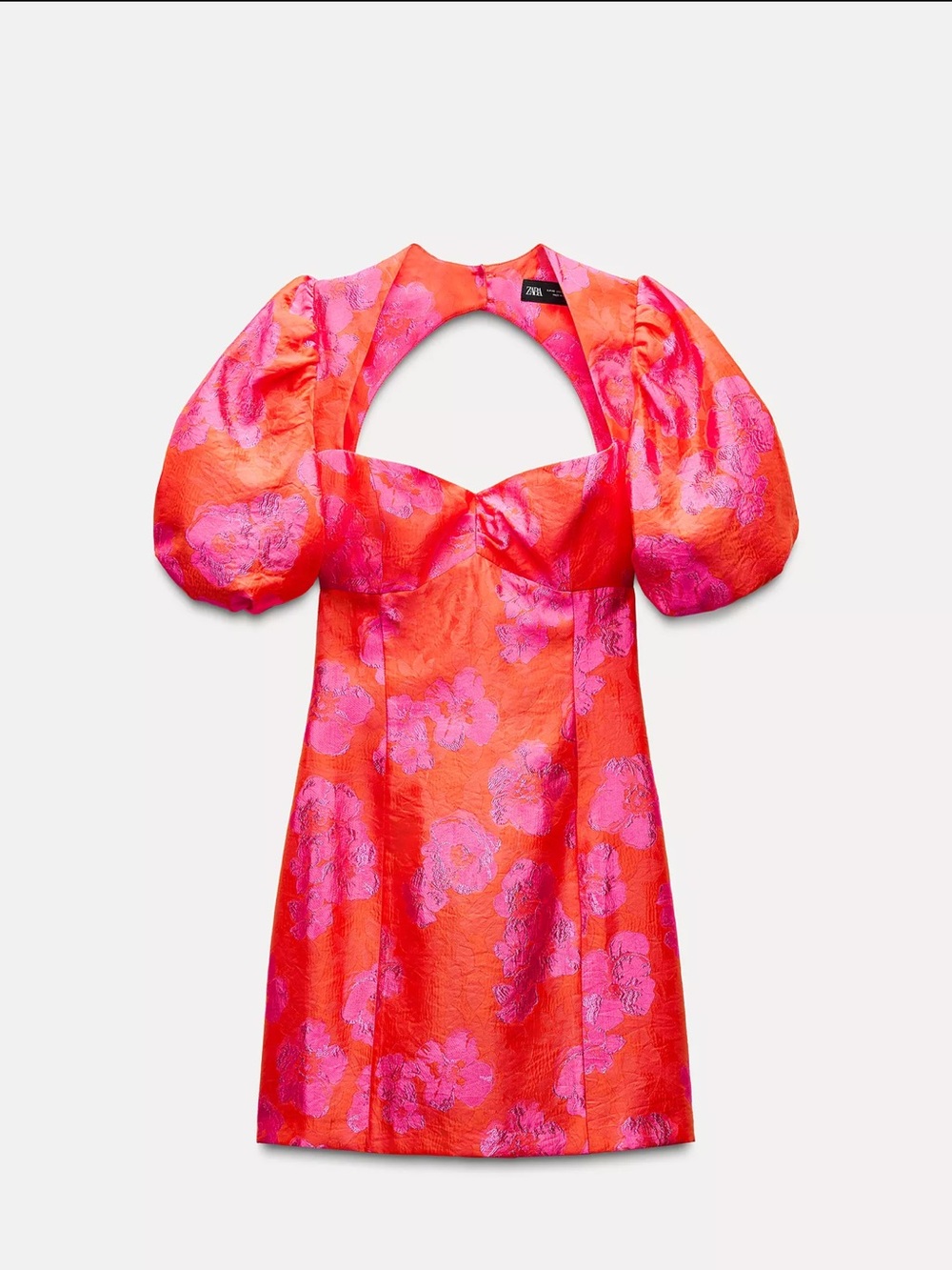 Zara Pink and Orange Floral Mini Dress with Puff Sleeves
